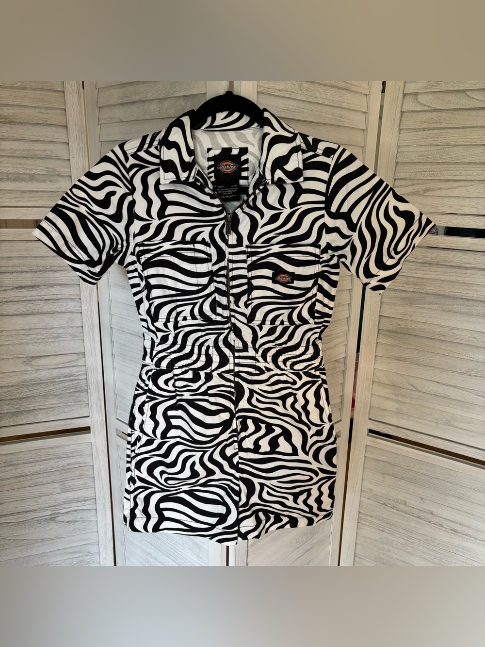 Dickies Zebra Print Utility Romper Black White XXS